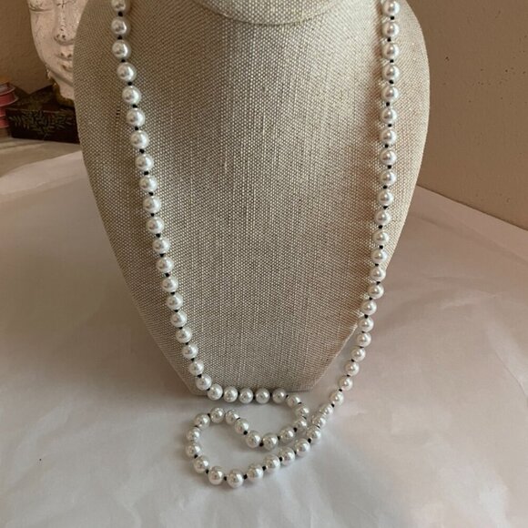 Swarovski Opera Crystal Pearl Necklace Hand Knotted In Black No Clasp Classic - Picture 6 of 9